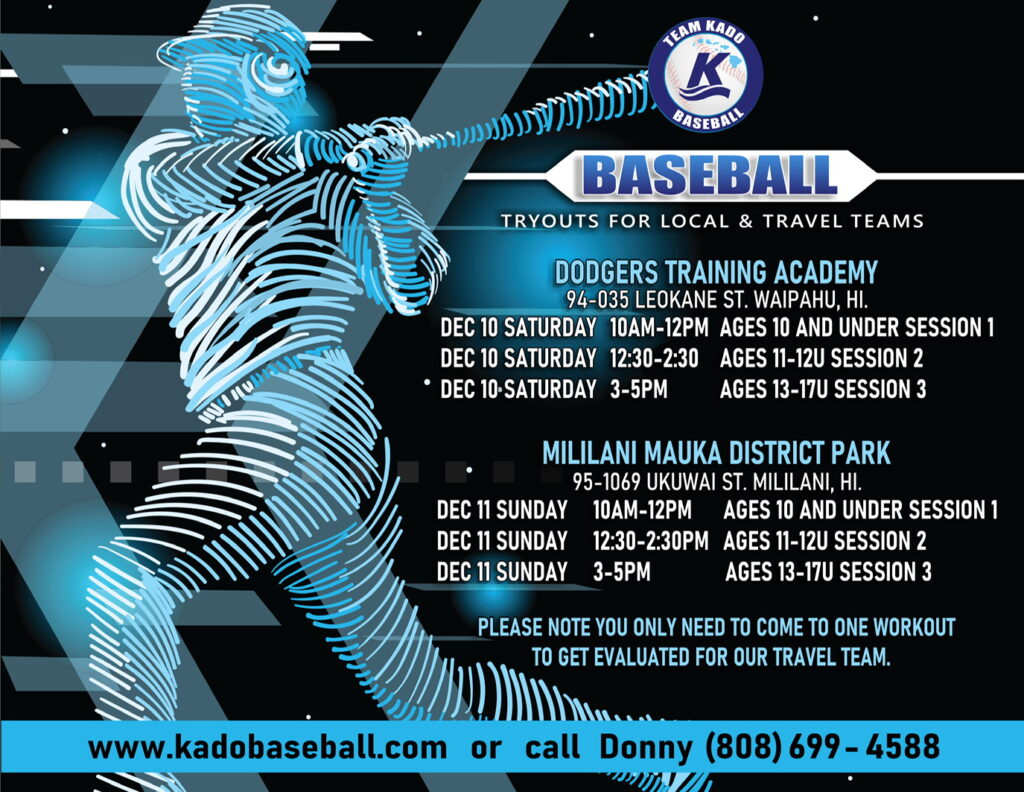 2023 Hawaii Local and Travel Teams Tryouts Kado Baseball